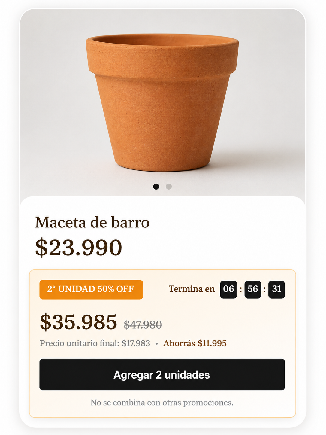 Ficha de producto mostrando el módulo de 2ª unidad con descuento